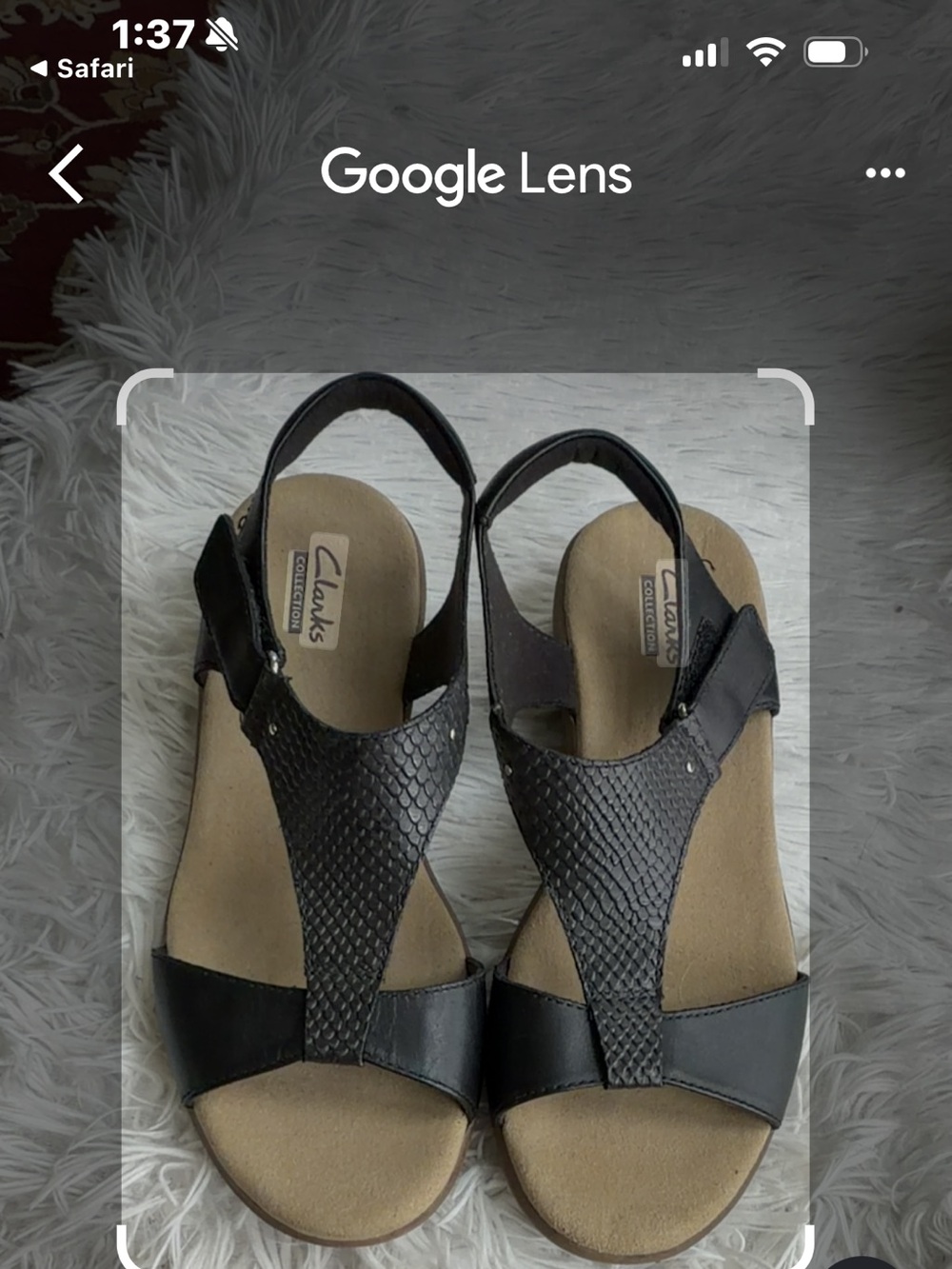 Clarks Black Textured Leather T-Strap Slingback Sandals